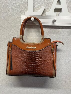 Danbaoly Caramel Brown Croc Embossed Satchel Crossbody Bag
